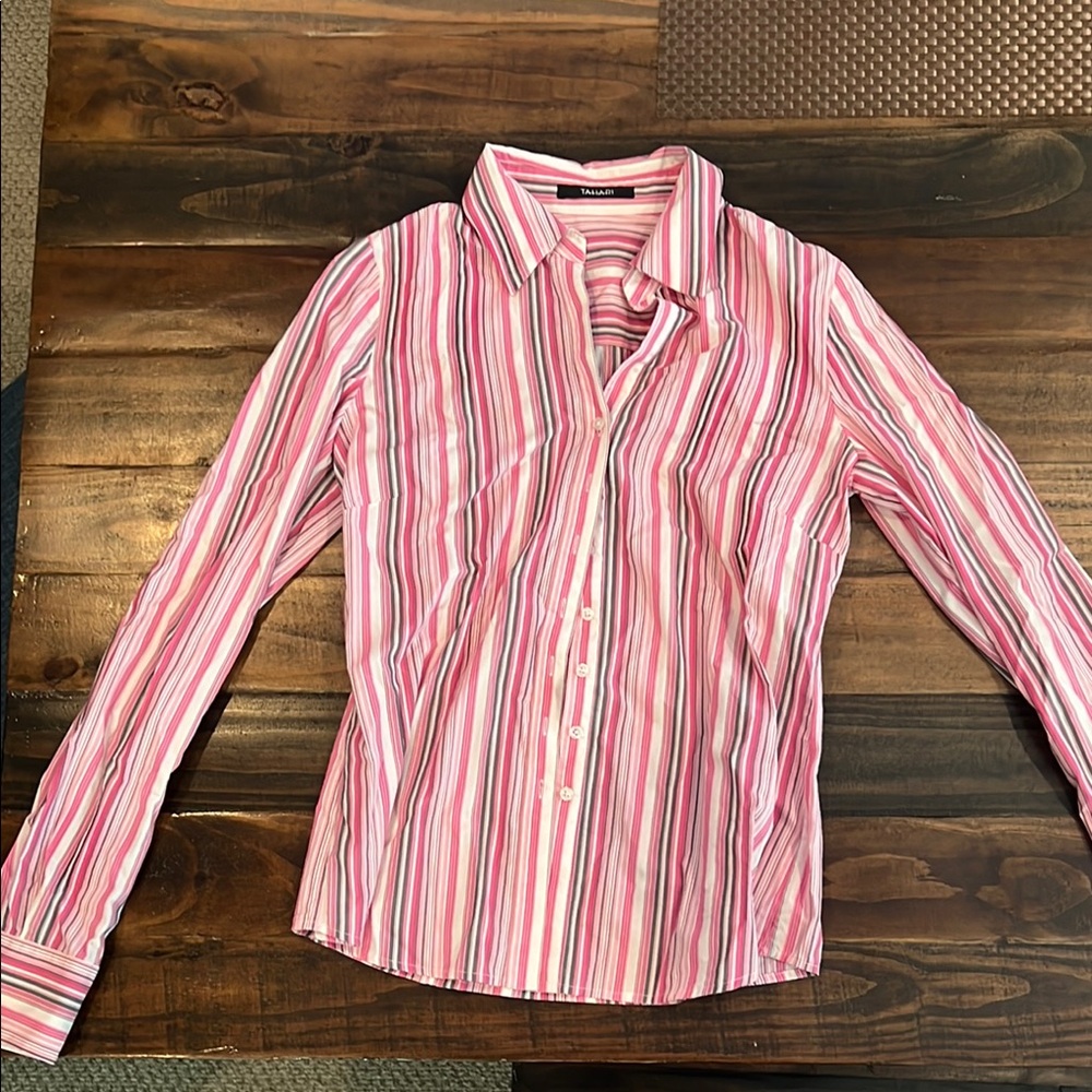 Tahari Multicolored Striped Button Down Shirt